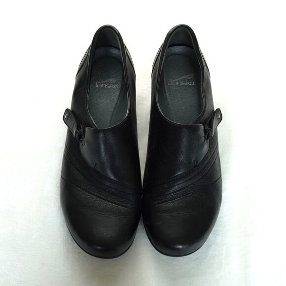 Dansko Black Leather Slip-On Comfort Shoes Size 41 Orthotic Workwear Clogs - Picture 2 of 12